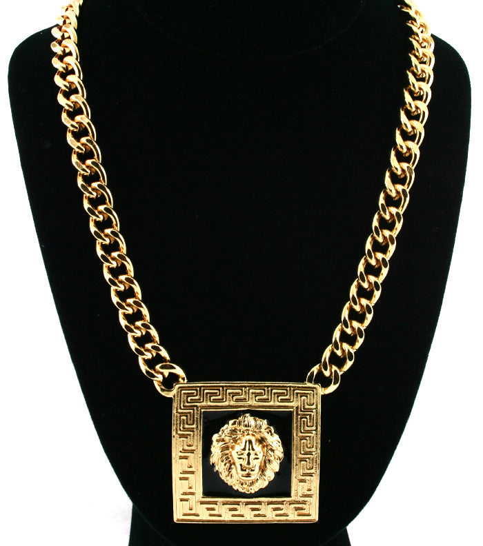 Designer Inspired  Square LionHead Necklace - Teal