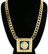 Designer Inspired  Square LionHead Necklace - Teal