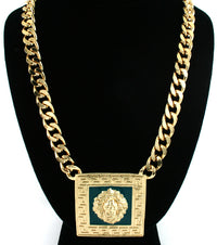 Designer Inspired  Square LionHead Necklace - Teal