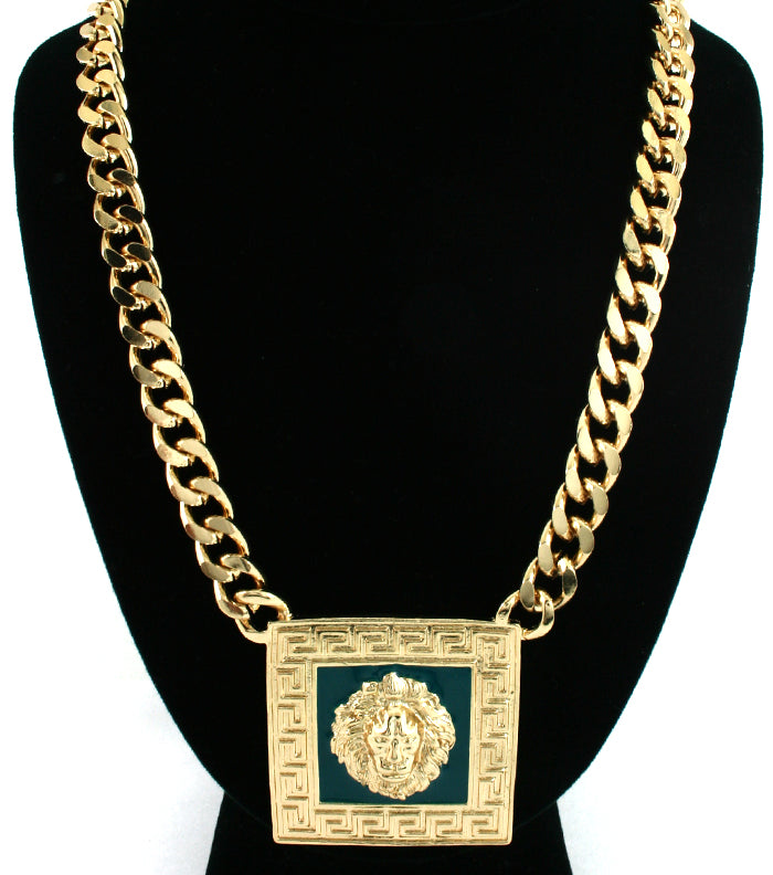 Designer Inspired  Square LionHead Necklace - Black