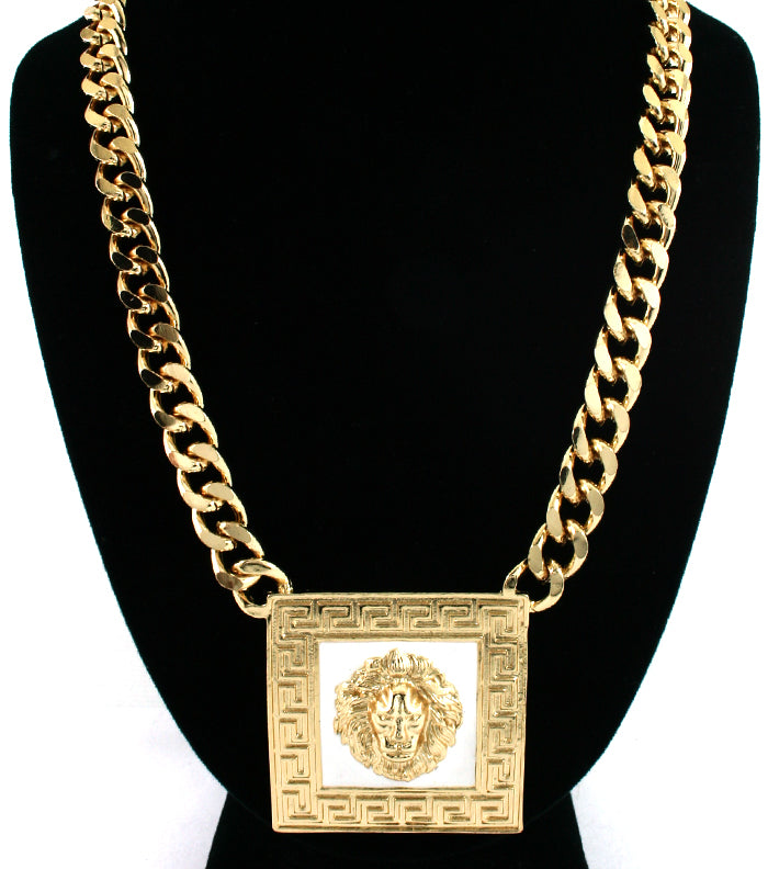 Designer Inspired  Square LionHead Necklace - Teal