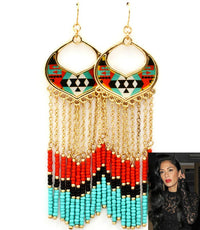 'Nicole'  Hawaii Tassel Bead Fish Hook Earrings - Multi