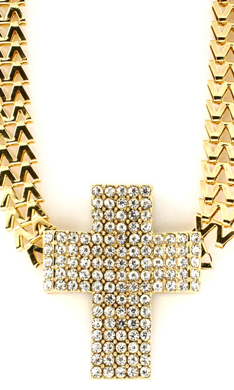 "QUEEN" CRYSTAL CROSS NECKLACE