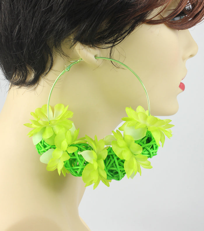 'HONEY BEE' FABRIC HOOP EARRING - GREEN