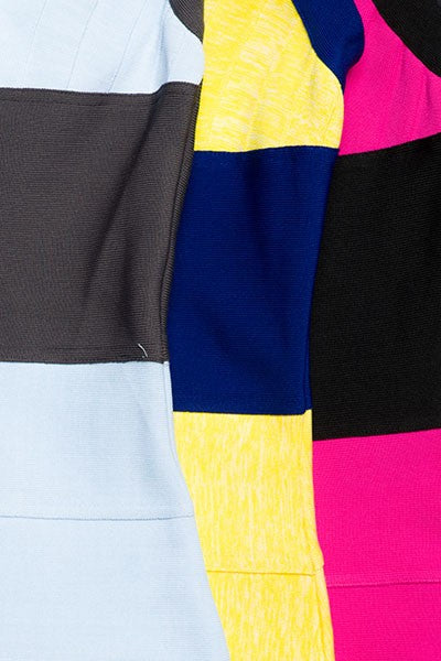 'IVY'  COLOUR BLOCK LUXE V-NECK BODYCON DRESS
