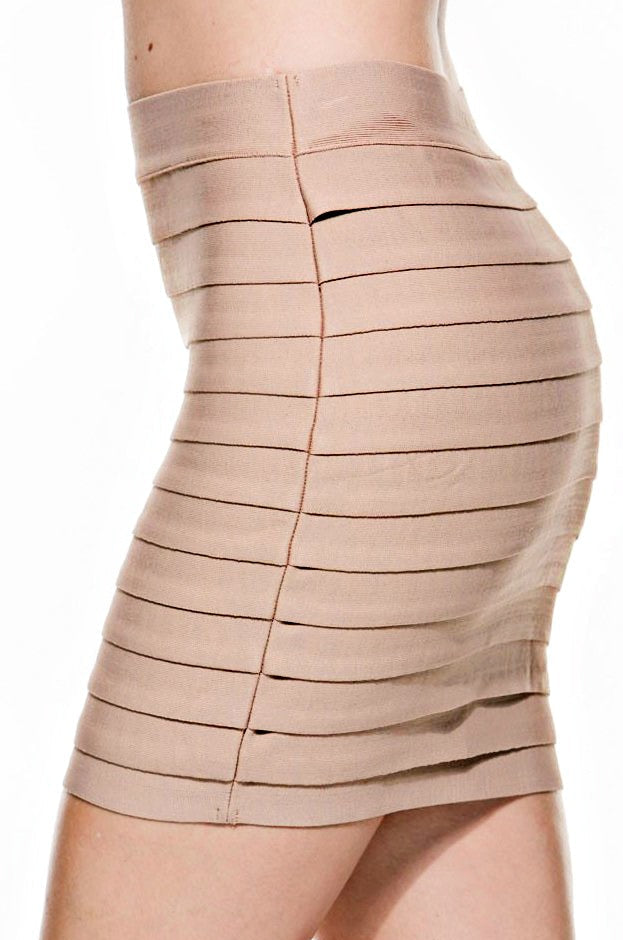 Tiered Luxe Bandage Nude Mini Skirt