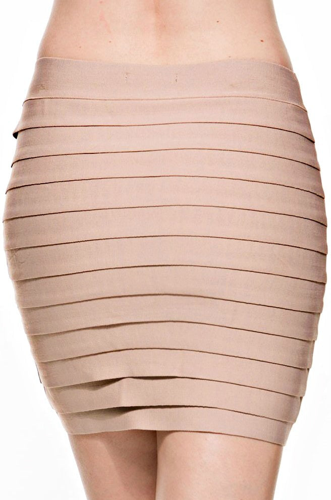 Tiered Luxe Bandage Nude Mini Skirt