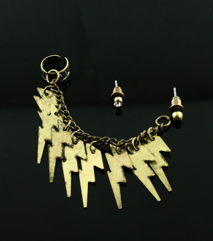 Ear Cuff Lightning Bolt Crystal Earrings