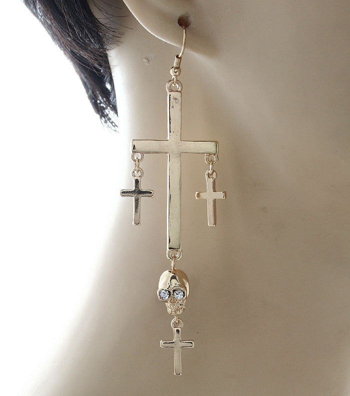 'MILEY' FISH HOOK CROSS EARRINGS