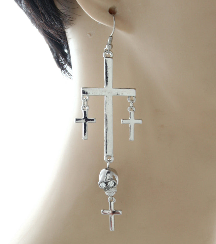 'MILEY' FISH HOOK CROSS EARRINGS