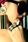 'JADORE'  Laser Cut Rectangle Earrings  - BLACK/GOLD