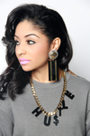 'JADORE'  Laser Cut Rectangle Earrings  - BLACK/GOLD