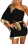 Kimono Style Mini Dress -  BLACK/GOLD