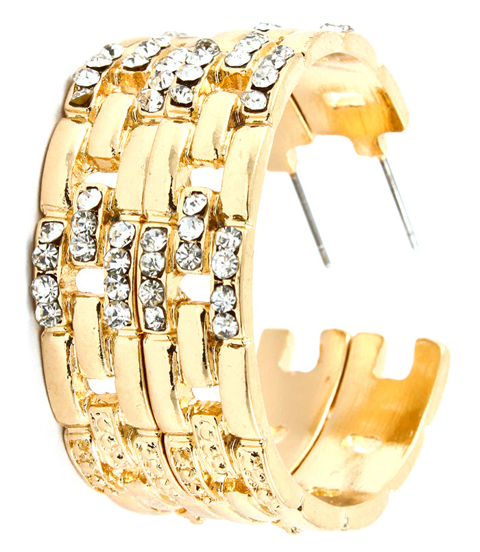 CRYSTAL STUDDED HOOP EARRINGS - GOLD