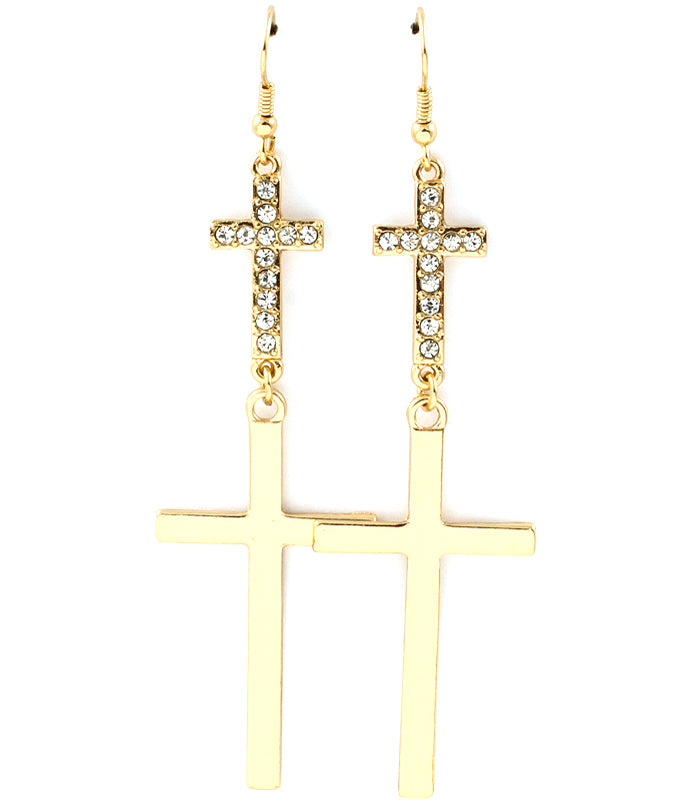 "ADINA"  CRYSTAL CROSS EARRINGS