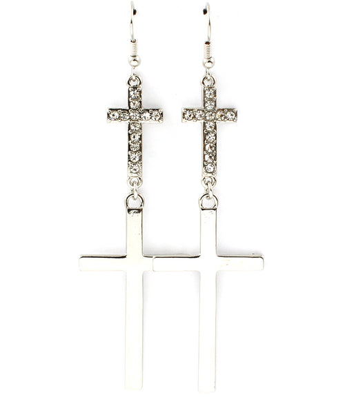"ADINA"  CRYSTAL CROSS EARRINGS
