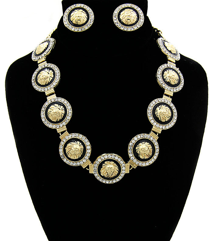 Rihanna Inspired LionHead CRYSTAL NECKLACE AND EARRING SET