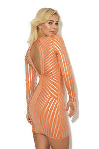 'MIMI' Orange & Silver Long Sleeve Bandage Dress