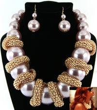 'Celeb' Pearl Necklace and Earring Set - Cream