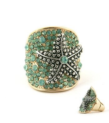 Starfish Stretch Crystal Ring - Silver