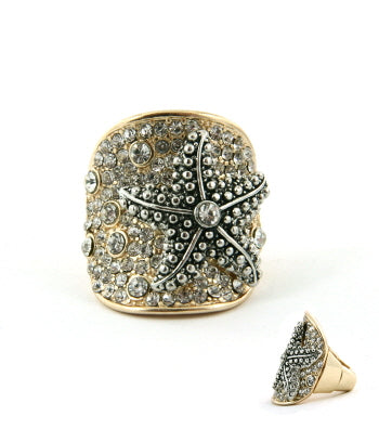 Starfish Stretch Crystal Ring - Silver