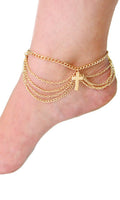'RIRI' LAYERED GOLD CROSS CHAIN ANKLET