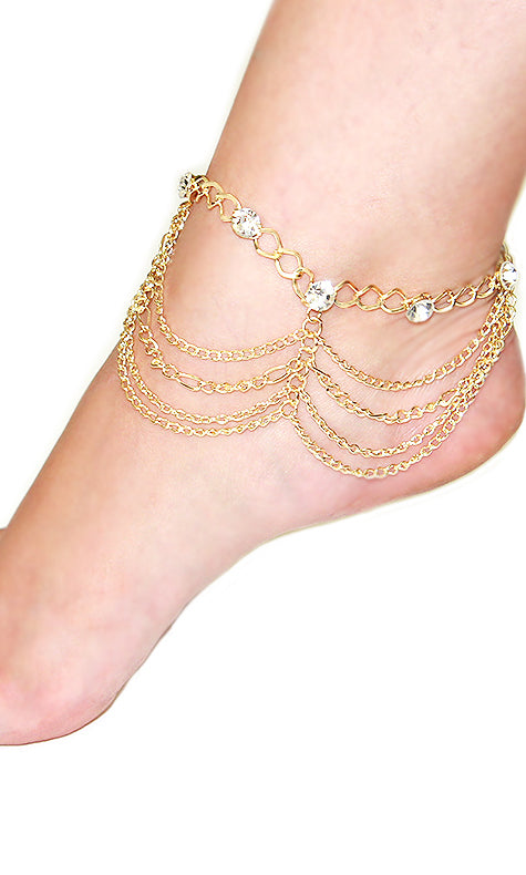 'TARA' LAYERED CRYSTAL CHAIN   ANKLET