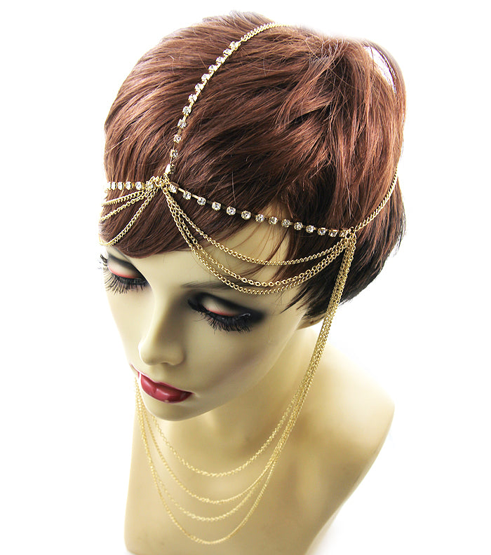 Crystal Drape HeadChains - Gold