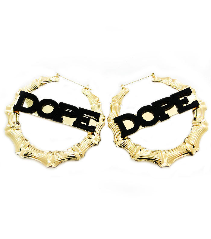 Pin-Catch Bold Metal Bamboo Word Dope Earrings