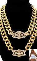 DOUBLE PENDANT ID CHAIN NECKLACE  - GOLD