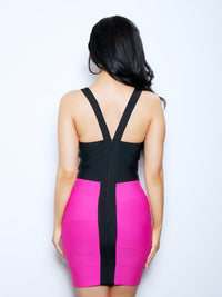 'IVY'  COLOUR BLOCK LUXE V-NECK BODYCON DRESS