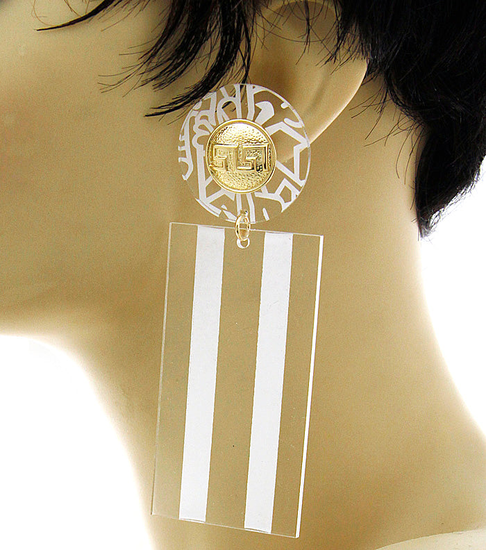 'JADORE'  Laser Cut Rectangle Earrings - WHITE