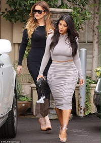 ‘Kim’ Two Piece Long Sleeve Knee Length Set - Black