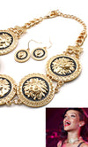 5 Round Lionhead Necklace and Earring Set