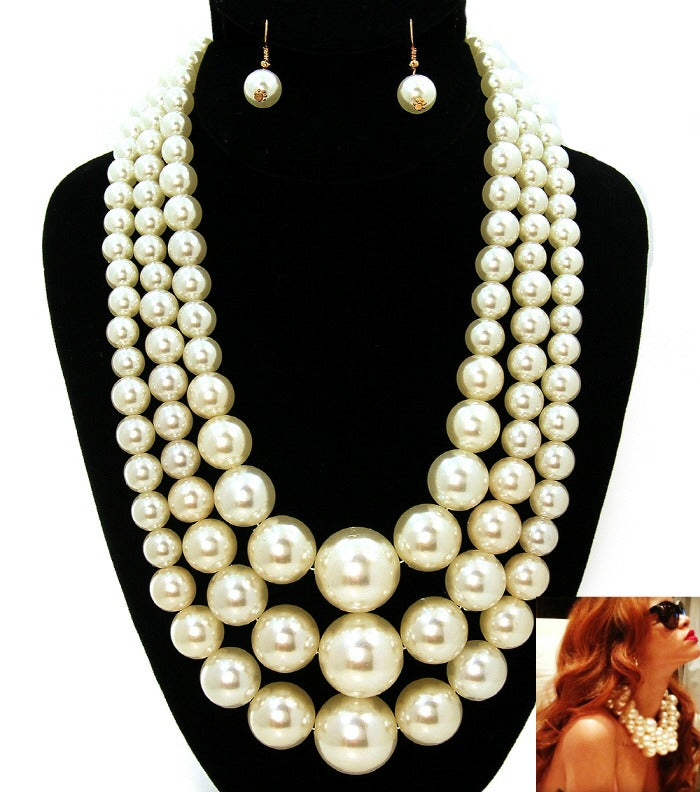 'RIRI'  URBAN GLAM PEAL NECKLACE AND EARRING SET